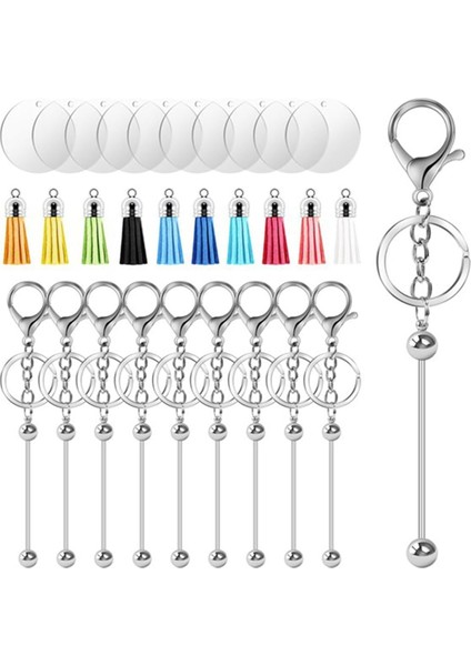 Anahtarlık Yapma Kiti - Dıy Keytler, 10 Boncuklu Keychain Çubukları, 10 Püskül, 10 Akrilik Boşluk, Charm Keying Yapma Kiti (Yurt Dışından)