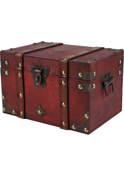 Kilitli Vintage Ahşap Saklama Kutusu ile Retro Hazine Göğüs Antika Tarzı Takı Organizatörü Gardırop Mücevher Kutusu Biblo Kutusu-L (Yurt Dışından)
