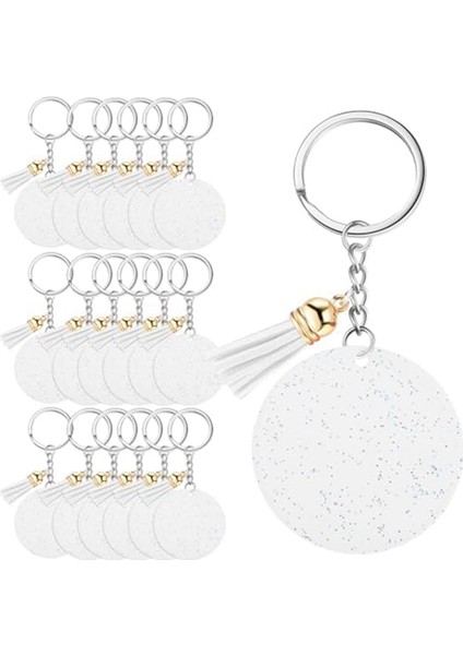 Akrilik Anahtarlık Boşluk Anahtar Ring 1.97 Inç Parıltı Akrilik Boş Dıy Anahtarlık Püskül Beyaz (Yurt Dışından)