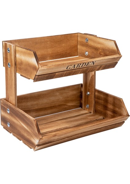 2 Katmanlı Ahşap Meyve Sepeti, Sebze Için Çok Amaçlı Mutfak Depolama, Ekmek, Rustik Vintage Tarzı Gıda Kabı Kahverengi (Yurt Dışından)