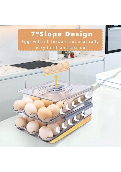 2 Katman Depolama Yumurta Konteyneri Buzdolabı Için, Kapak ve Zaman Ölçeği Olan Buzdolabı Için Yumurta Tutucuyu Otomatik Olarak Yuvarlamak (Yurt Dışından) fırsatları