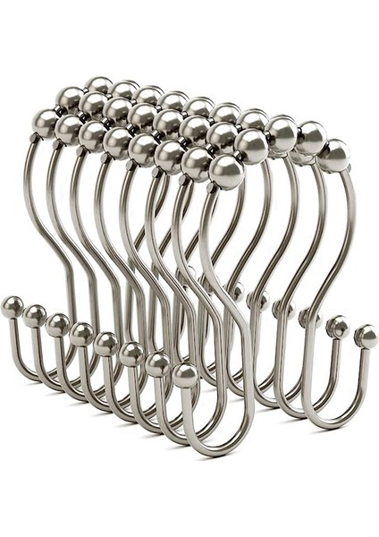 12 Adet Duş Perdesi Kancaları, Duş Perdesi Yüzükler Paslı Dengeli Kayma Çift Duş Perdesi Kancalar Gümüş (Yurt Dışından)