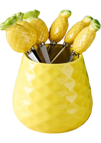 Sevimli Seramik Kavanoz Meyve Çatal Seti 304 Paslanmaz Çelik Kek Çatal Ev Partisi Tatlı Çatal Sevimli Depolama Kavanozu Çocuk Sofra Takımı B (Yurt Dışından)