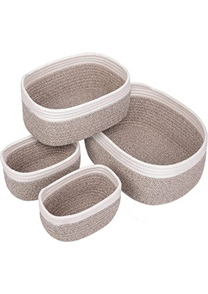 Masaüstü Pamuk Ip Dokuma Depolama Sepeti 4 Parçalı Set Kare Depolama Sepeti Oyuncak Depolama Sepeti (Yurt Dışından)