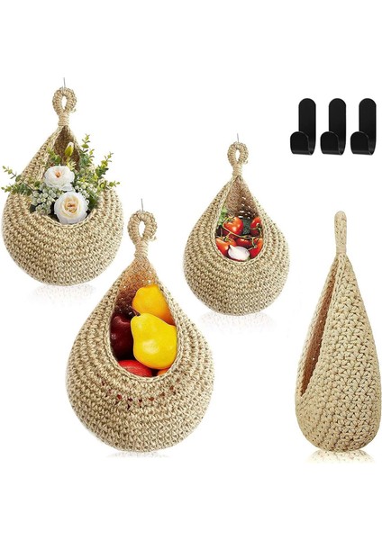 El Dokuması Boho Duvar Asılı Sepet Meyve Sebze Asılı Sepetler Depolama Organizatör Dekoratif Asılı Duvar Sepeti (Yurt Dışından)