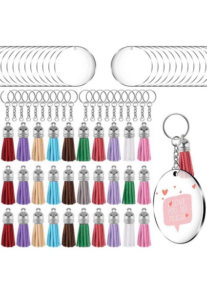 Akrilik Circle Keychain Blanks Clear Kit 120PCS, Akrilik Disk Boşlukları, Püsküller, Gümüş Dahil Olmak Üzere Cricut Vinil Projesi Için (Yurt Dışından)