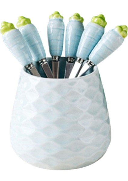 Sevimli Seramik Kavanoz Meyve Çatal Seti 304 Paslanmaz Çelik Kek Çatal Ev Partisi Tatlı Çatal Sevimli Depolama Kavanozu Çocuk Sofra Takımı C (Yurt Dışından)