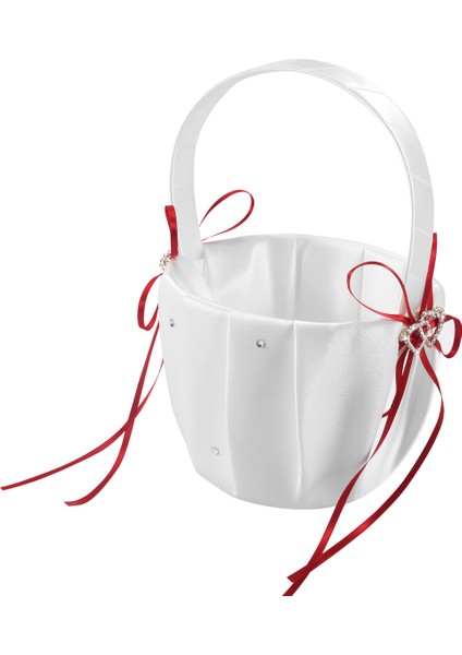 Çift Kalp Düğün Çiçek Kız Sepeti Beyaz Satin Rhinestone Dekor Kırmızı Düğün Töreni Parti Favor (Yurt Dışından)