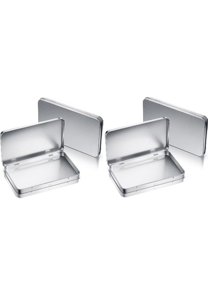 Dikdörtgen Metal Teneke Kutu Kapaklı Metal Menteşeli Kapak Kalay Metal Boş Teneke Kutu Kap Gümüş Depolama Teneke Kutu, 4pcs (Yurt Dışından)