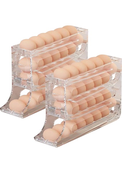 2pcs 4 Katmanlar Buzdolabı Için Yumurta Tutucu, Otomatik Kaydırma Dağıtıcı Yumurta Raf Tutucusu, Depolama 30 Buzdolabı Için Yumurta, Mutfak (Yurt Dışından)