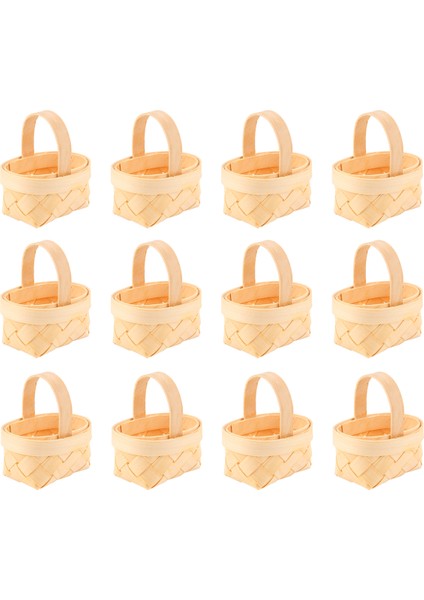12PCS Ahşap Çip Mini Sepetler Manuel Dokuma Sepet Süslemeleri Şeker Saklama Kutusu (Yurt Dışından)