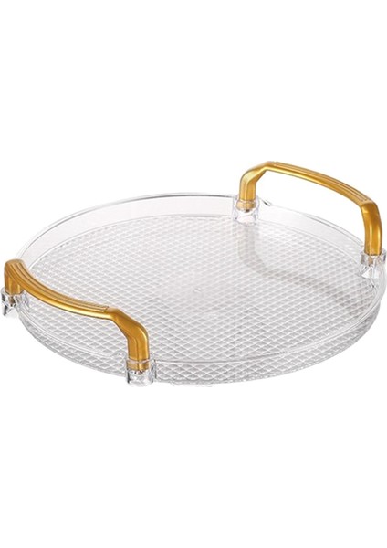 Akrilik Açık Yuvarlak Servis Tepsisi Banyo Vanity Tepsisi Dekoratif Tepsisi, Sehpa Ofisi Için Altın Saplı (Yurt Dışından)