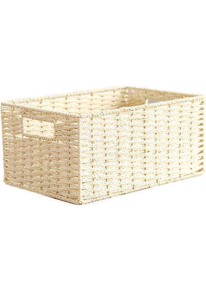 Dokuma Depolama Sepeti Dahili Kağıt Halat Sepet Kremalı-Beyaz (Yurt Dışından)