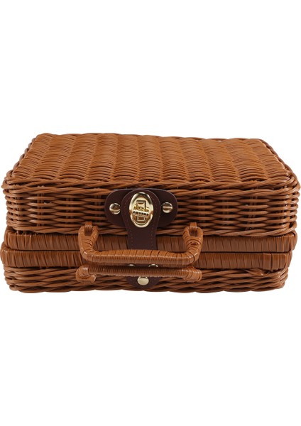 Piknik Sepeti, Dokuma Vintage Bavul Dokuma Depolama Sepeti Rattan Depolama Çantası Piknik Örgü Çamaşır Sepeti B (Yurt Dışından)