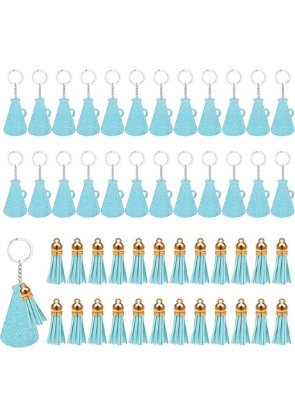 48PCS Akrilik Keychain Boşlukları, Akrilik Tezahürat Megafon Püsküllü Anahtar Zincirler, Açık Boş Boş Anahtarlar Kiti Mavi (Yurt Dışından)