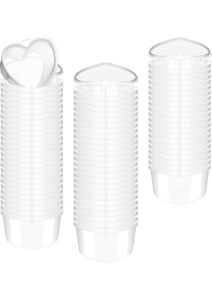 100 Pcs 2.4 Oz Sevgililer Günü Kalp Şekleli Kaplar Kapaklı Plastik Kutu Yeniden Kullanılabilir Küçük Porsiyon Bardakları (Yurt Dışından)