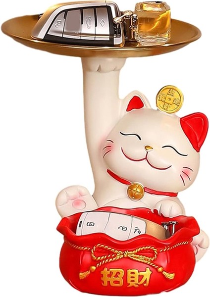 Fortune Cat Heykeli, Reklam Öğeleri Sevimli Servet Kedi Tepsisi, Reçine Fortune Kedi Heykeli Yemek, Servet Kedi Anahtar Depolama Tepsisi B (Yurt Dışından)