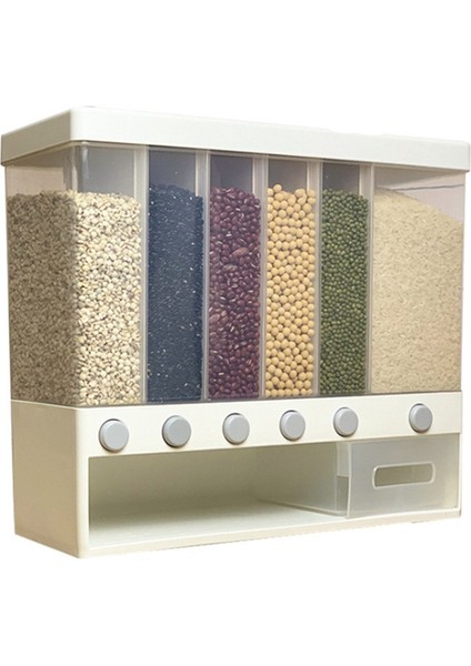 10KG Duvara Monte Edilmiş Bölünmüş Pirinç ve Tahıl Dağıtıcı 6 Nem Geçirmez Plastik Otomatik Raflar Kapalı Gıda Saklama Kutusu (Yurt Dışından)