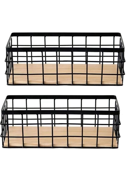 Ahşap Tabanlı 2 Paket Metal Depolama Sepeti, Ev Depolama Için Dekoratif Sepetler, Küçük Sofra Takımı Düzenlemek Için Tel Sepet (Yurt Dışından)