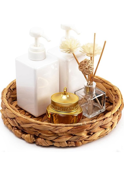 Yuvarlak Hasır Sepetler, El Dokuma Tepsi Depolama Sepetleri Doğal Su Sümbülleri Küçük Sepet Meyve Mutfak Masası (Yurt Dışından)