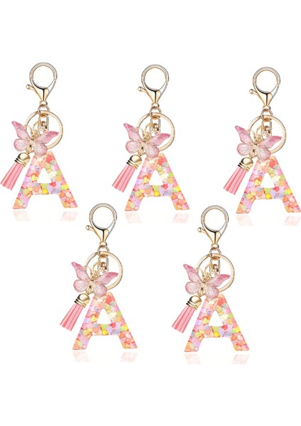 Bir Şık Pembe Mektup Tip Anahtar Kelebek Kelebek Anahtarı Kristal Epoksi Kolye (Yurt Dışından)