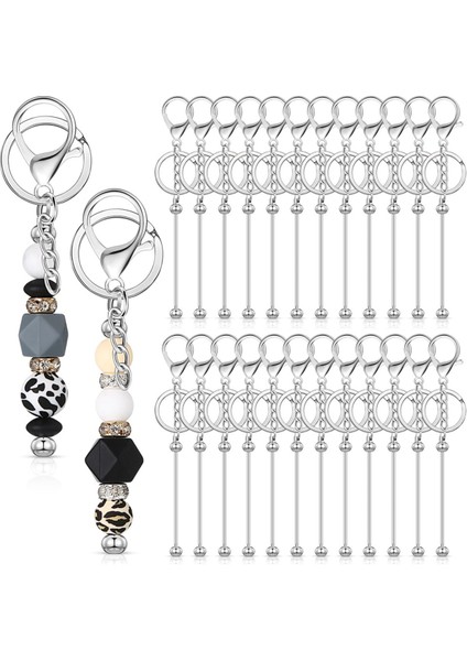 24 Pcs Boncuklu Anahtarlık Çubukları Boncuklar Için Toplu Dıy Boş Anahtarlık Metal Boncuklu Anahtarlık Boncuk Anahtar Zanaat Zanaatlar Gümüş (Yurt Dışından)