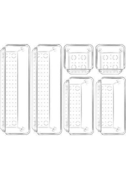 6 Adet Plastik Çekmeceli Organizatörler, 3 Boyutta Banyo, Tuvalet Masası, Kozmetik, Sofra Takımı Için Şeffaf Çekmece Organizatörleri (Yurt Dışından)