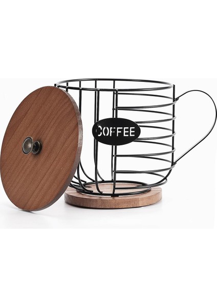 Rustik Kahve Pod Tutucu - K Fincanı Ahşap Kapaklı - Pods Için Mutfak Tezgahı Için Yuvarlak Kahve Sepeti Dekoru (Yurt Dışından)
