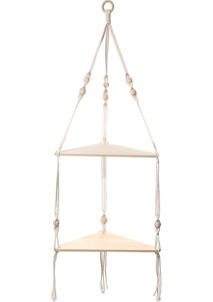 Ahşap Raflı Raflar 1 Adet, Bitki ve Dekoru Güzel Makrome Ip ve Rafla Asmak Için El Yapımı Raf (Yurt Dışından)