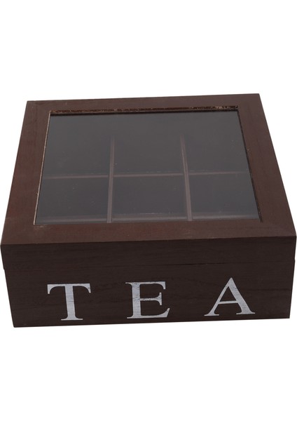 Ahşap 9 Izgaralar Çay Kutusu Çay Poşetleri Konteyner Saklama Kutusu Kare Hediye Kutusu Kılıf Şeffaf Üst ​​kapak Takı Saklama Kutusu-Kırmızı Şarap Renk (Yurt Dışından)