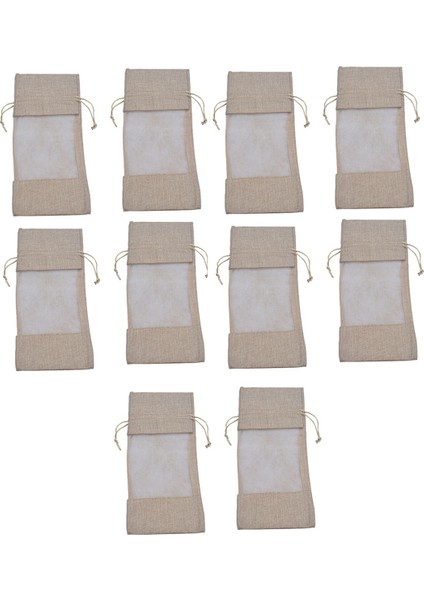 10 Adet Çuval Bezi Şarap Şişesi Torbalar Şarap Torbaları Şeffaf Pencere Hessian Çizme Hediyeleri Şarap Tatma Parti Iyilikleri, Bir (Yurt Dışından)