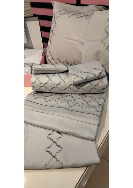 %100 Pamuk Saten Nakış Işlemeli Nevresim Takımı - Çift Kişilik // 6 Parça / Zarif Çeyiz Takımı, fırsatları