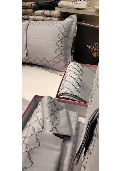 %100 Pamuk Saten Nakış Işlemeli Nevresim Takımı - Çift Kişilik // 6 Parça / Zarif Çeyiz Takımı, indirimleri