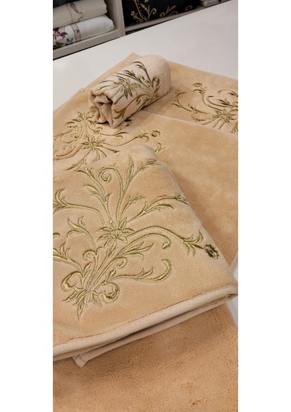 Paspas Seti Gold Işlemeli Orta Boy Halı Paspas Seti 3 Parça 60*100