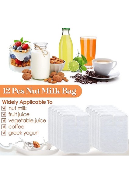 12 Adet Fındık Süt Torbası Yeniden Kullanılabilir Gıda Güvenli Naylon Torba Süzgeç Söndürme Sütü Örgü Çanta Badem, Kahve, Meyve Suları (Yurt Dışından) fırsatları