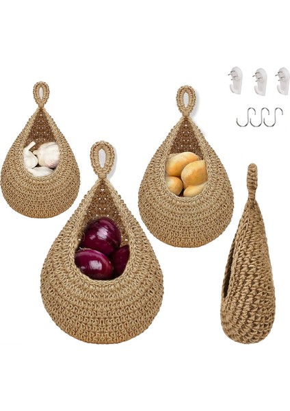 Mutfak Için Asılı Meyve Sepeti, Organize Etmek Için Boho Asılı Sepetler, Asılı Duvar Meyvesi Sebze Sepetleri, El Dokuması (Yurt Dışından)