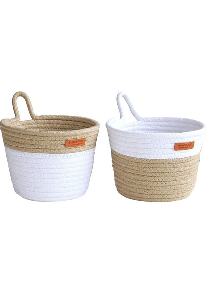 Duvar Asılı Sepet Depolama, Pamuk Halat Dokuma Küçük Asılı Sepet Saplı Boho Ev Dekor Bitki Sepeti (2 Paket) (Yurt Dışından)
