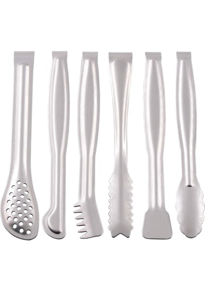 6 Adet Yiyecek Maşası Seti, Yiyecek ve Ekmek Maşaları, Açık Büfe Barbekü ve Barbekü Maşaları, Mutfak Malzemeleri Buz Maşası, Gümüş (Yurt Dışından)
