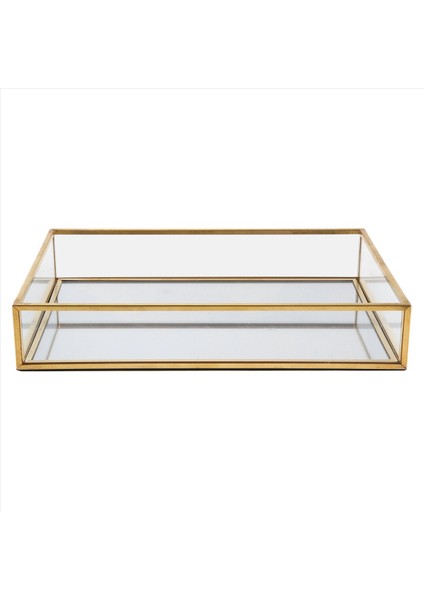 Nordic Retro Depolama Tepsisi Altın Dikdörtgen Cam Makyaj Organizatör Tepsisi Tatlı Plaka Takı Takı Ekran Ev Mutfak Dekoru （s） (Yurt Dışından)