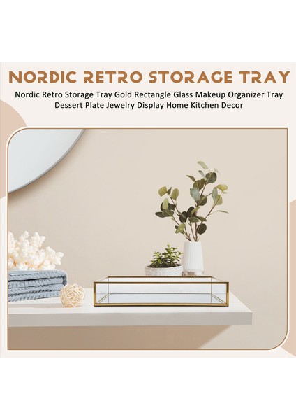 Nordic Retro Depolama Tepsisi Altın Dikdörtgen Cam Makyaj Organizatör Tepsisi Tatlı Plaka Takı Takı Ekran Ev Mutfak Dekoru （s） (Yurt Dışından) fırsatları