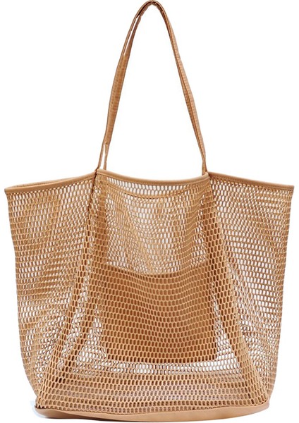 Taşınabilir Örgü Çanta Çocuk Depo Çantaları Yüzme Plaj Çantası Havlu Için Kadın Kozmetik Makyaj Çantası Kahverengi (Yurt Dışından)