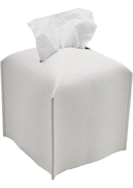 Doku Kutusu Kapağı Tutucu Kare Pu Deri Yüz Dokusu Kutusu Rulo Kağıt Dağıtıcı Banyo Giyinme Masası-Beyaz (Yurt Dışından)