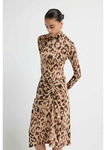 Yırtmaçlı Örme Elbise Leopar Kahve 12445785000 fiyatları