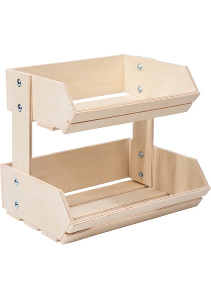 2 Katmanlı Ahşap Meyve Sepeti, Sebze Için Çok Amaçlı Mutfak Depolama, Ekmek, Rustik Vintage Tarzı Gıda Kabı Beyaz (Yurt Dışından)