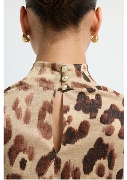 Yırtmaçlı Örme Elbise Leopar Kahve 12445785000