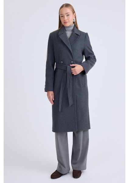 Önden Düğmeli Beli Kuşaklı Uzun Kaşe Kaban modelleri