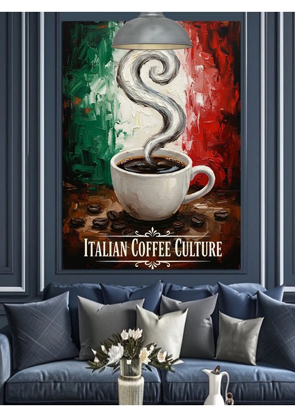 Kahve Fincanı Sıcak Buhar Yaşil Beyaz Kırmızı Renk Fonlu Afiş Dekoratif Kanvas - Mdf Ahşap Tablo fiyatları