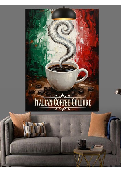 Kahve Fincanı Sıcak Buhar Yaşil Beyaz Kırmızı Renk Fonlu Afiş Dekoratif Kanvas - Mdf Ahşap Tablo modelleri