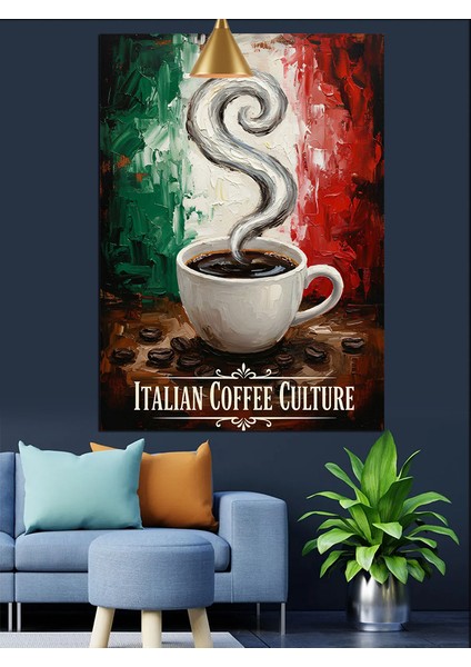 Kahve Fincanı Sıcak Buhar Yaşil Beyaz Kırmızı Renk Fonlu Afiş Dekoratif Kanvas - Mdf Ahşap Tablo fırsatları