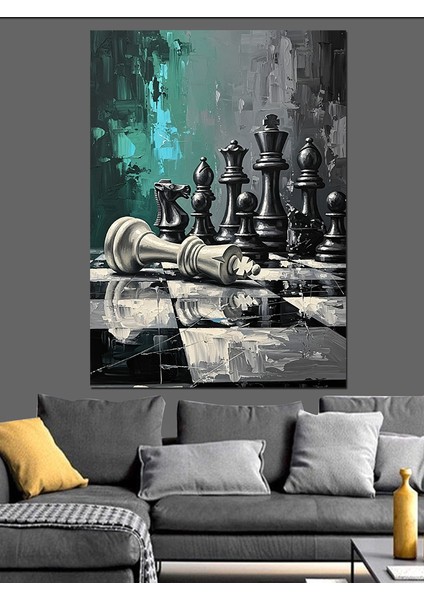 Satranç Taşları Savaş Havası Dekoratif Kanvas - Mdf Ahşap Tablo